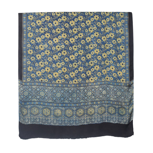 Ajrakh Modal Silk Natural Dye Hand Block Print Dupatta  - 2.5 Mtr Length    -  SKU : ID13901A