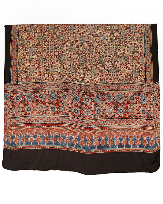 Ajrakh Modal Silk Natural Dye Hand Block Print Dupatta  - 2.5 Mtr Length    -  SKU : ID02701D