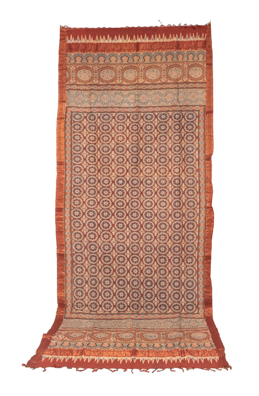 Ajrakh Mangalgiri cotton Natural Dye Hand Block Print Dupatta with Tassels     -  SKU : AK21401C