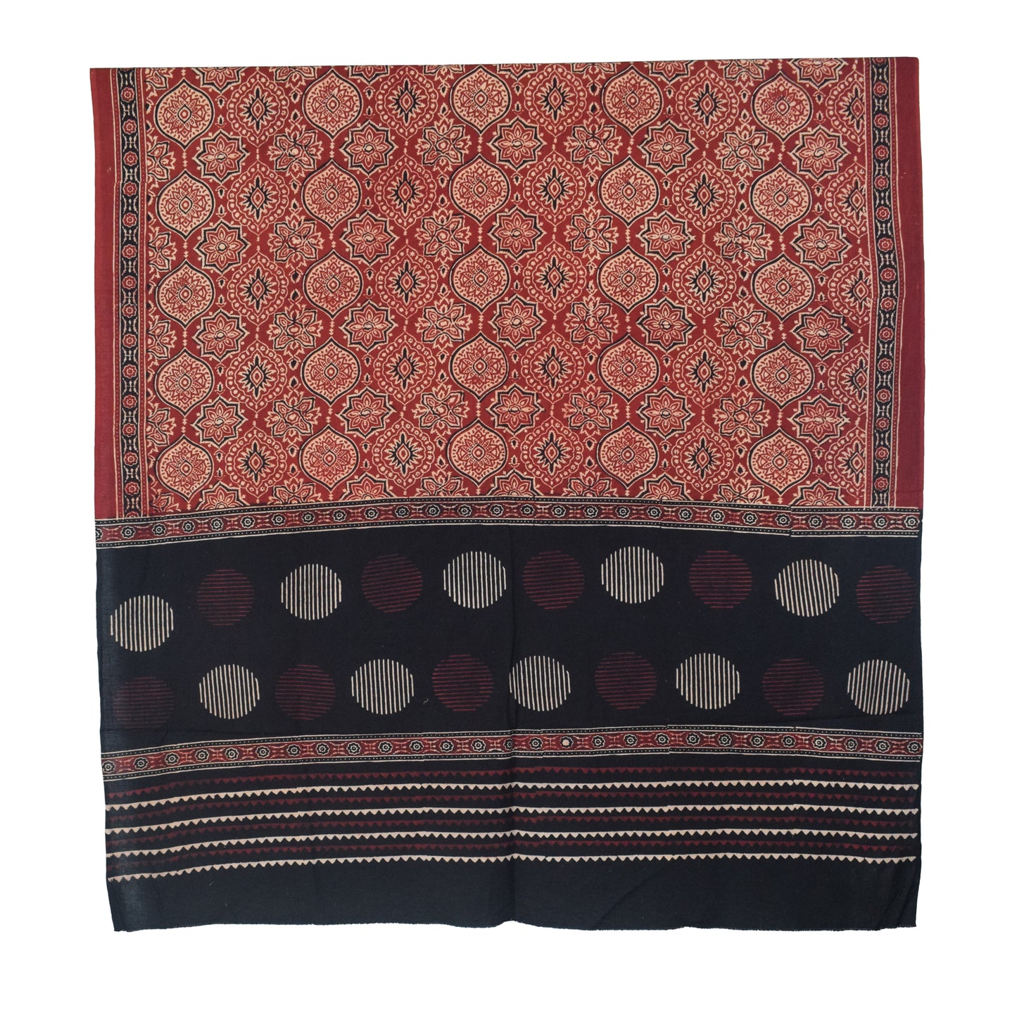 Ajrakh cotton Natural Dye Hand Block Print Dupatta  - 2.5 Mtr Length    -  SKU : IA06503K