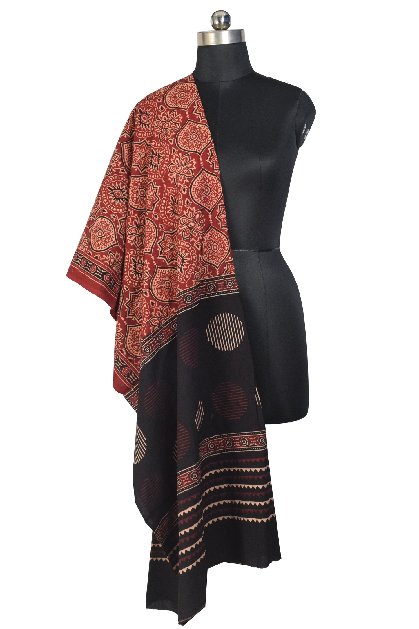 Ajrakh cotton Natural Dye Hand Block Print Dupatta  - 2.5 Mtr Length    -  SKU : IA06503K