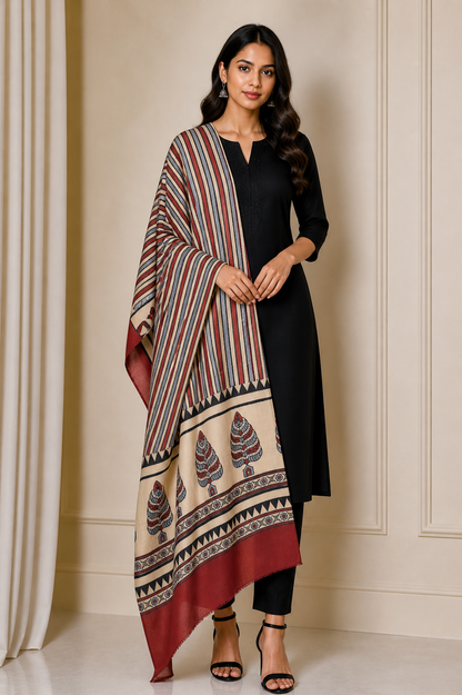 Ajrakh cotton Natural Dye Hand Block Print Dupatta  - 2.5 Mtr Length    -  SKU : AI06A03A