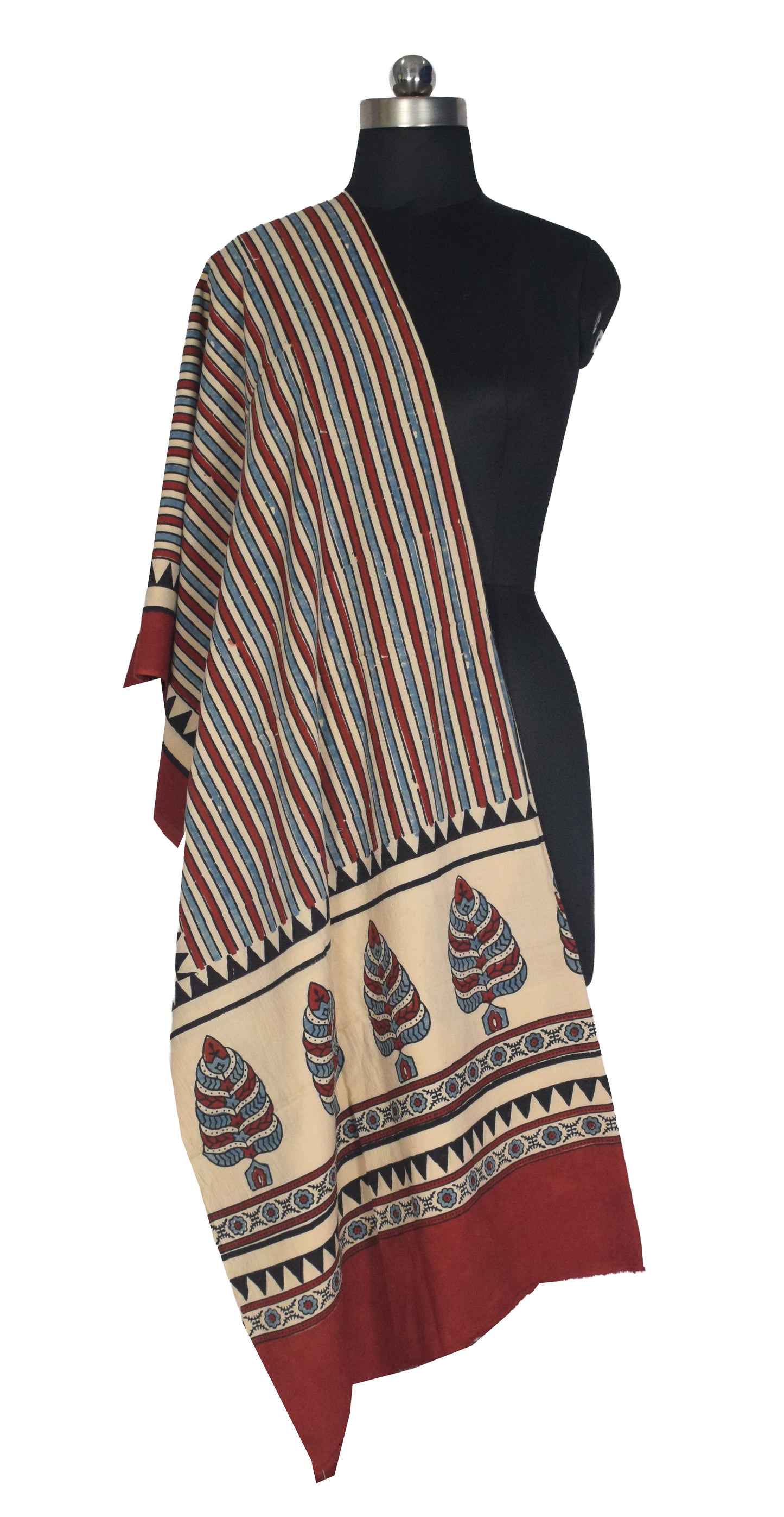 Ajrakh cotton Natural Dye Hand Block Print Dupatta  - 2.5 Mtr Length    -  SKU : AI06A03A