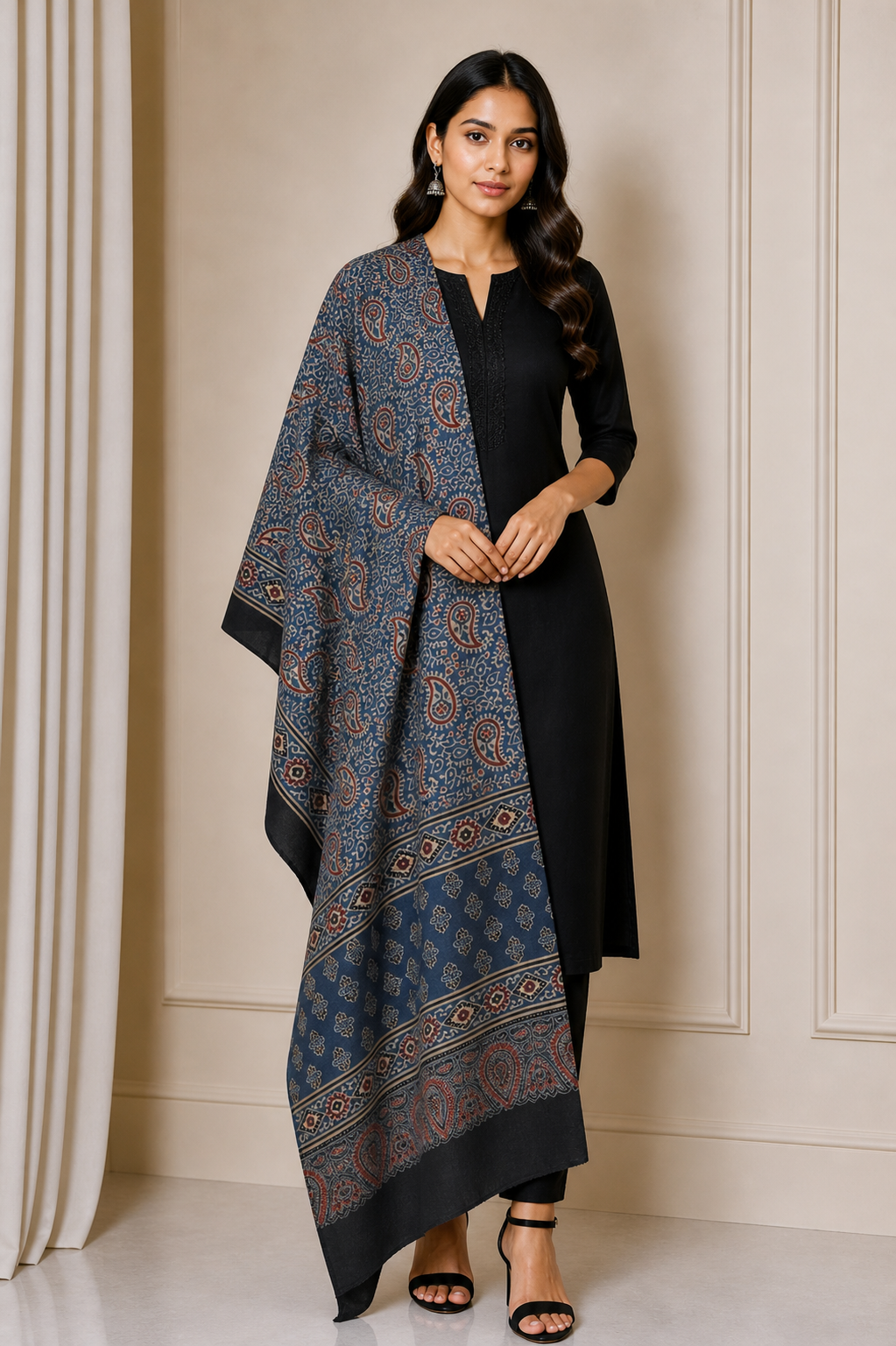 Ajrakh cotton Natural Dye Hand Block Print Dupatta  - 2.5 Mtr Length    -  SKU : AI06A03G