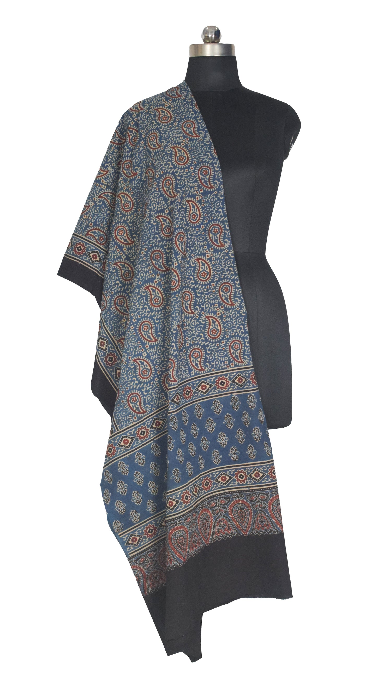 Ajrakh cotton Natural Dye Hand Block Print Dupatta  - 2.5 Mtr Length    -  SKU : AI06A03G