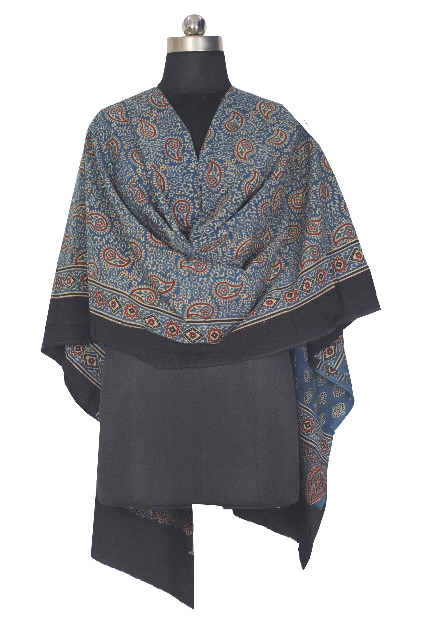 Ajrakh cotton Natural Dye Hand Block Print Dupatta  - 2.5 Mtr Length    -  SKU : AI06A03G