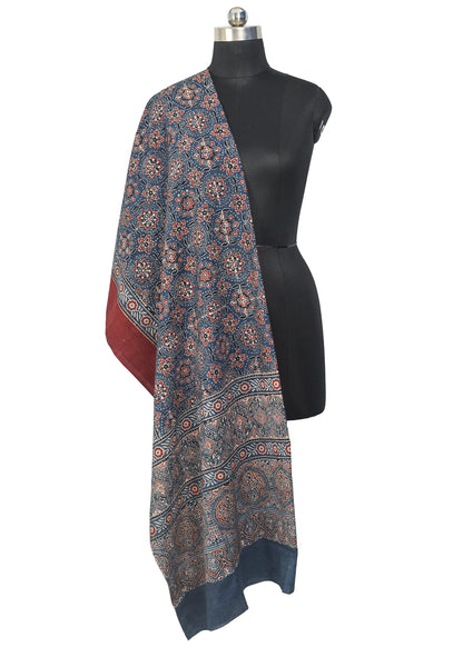 Ajrakh cotton Natural Dye Hand Block Print Dupatta  - 2.5 Mtr Length    -  SKU : MS30101B