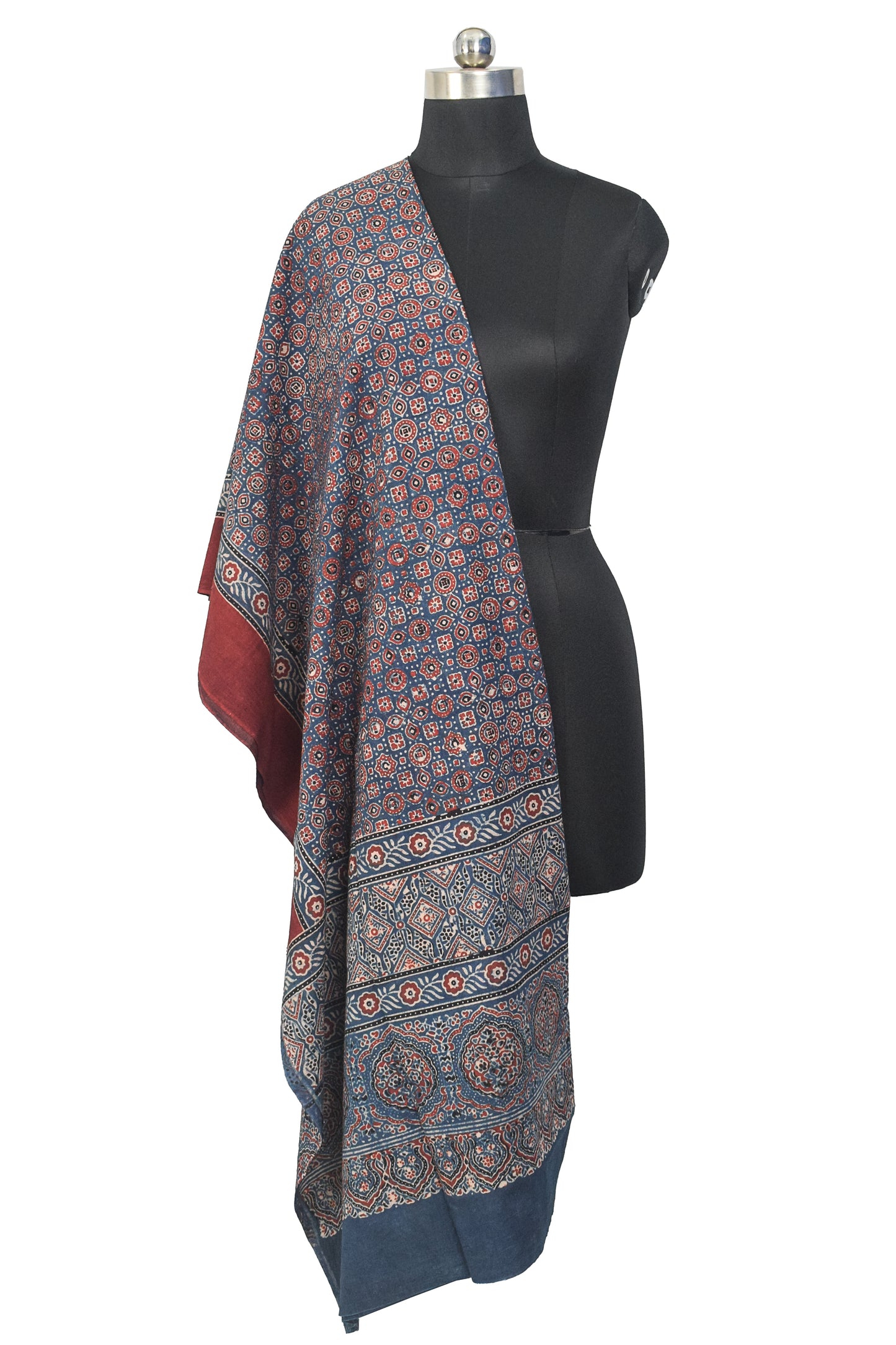 Ajrakh cotton Natural Dye Hand Block Print Dupatta  - 2.5 Mtr Length    -  SKU : MS30101C