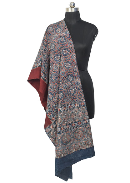 Ajrakh cotton Natural Dye Hand Block Print Dupatta  - 2.5 Mtr Length    -  SKU : MS30101D