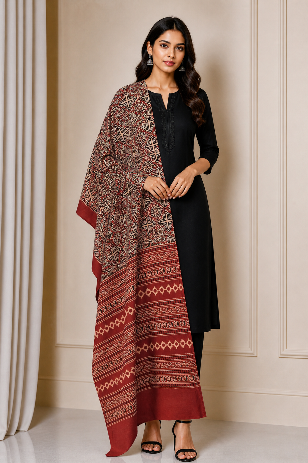 Ajrakh cotton Natural Dye Hand Block Print Dupatta  - 2.5 Mtr Length    -  SKU : IA06503H