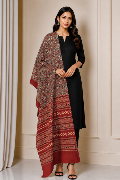 Ajrakh cotton Natural Dye Hand Block Print Dupatta  - 2.5 Mtr Length    -  SKU : IA06503H