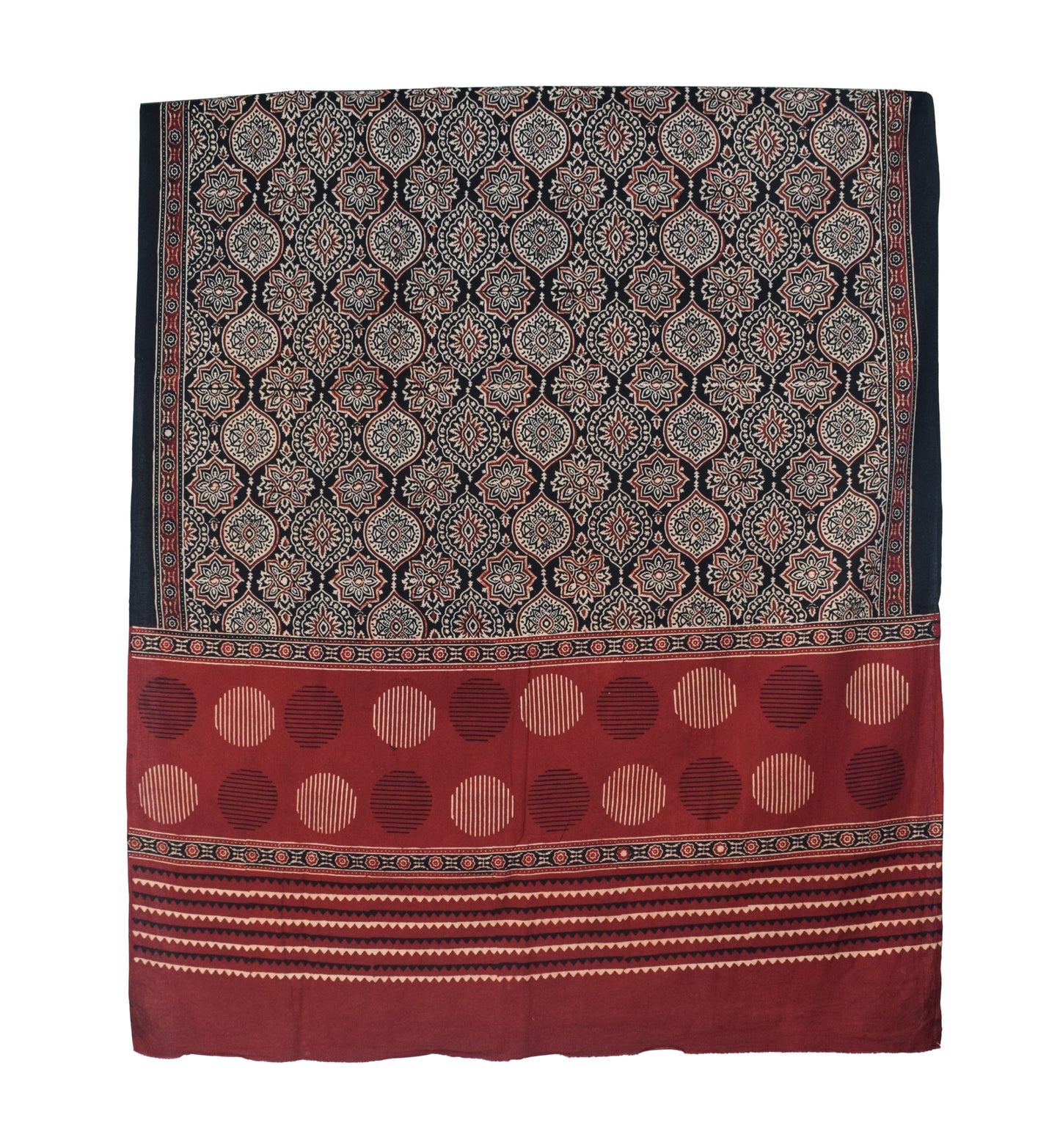 Ajrakh cotton Natural Dye Hand Block Print Dupatta  - 2.5 Mtr Length    -  SKU : IA06503L