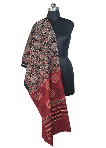 Ajrakh cotton Natural Dye Hand Block Print Dupatta  - 2.5 Mtr Length    -  SKU : IA06503L