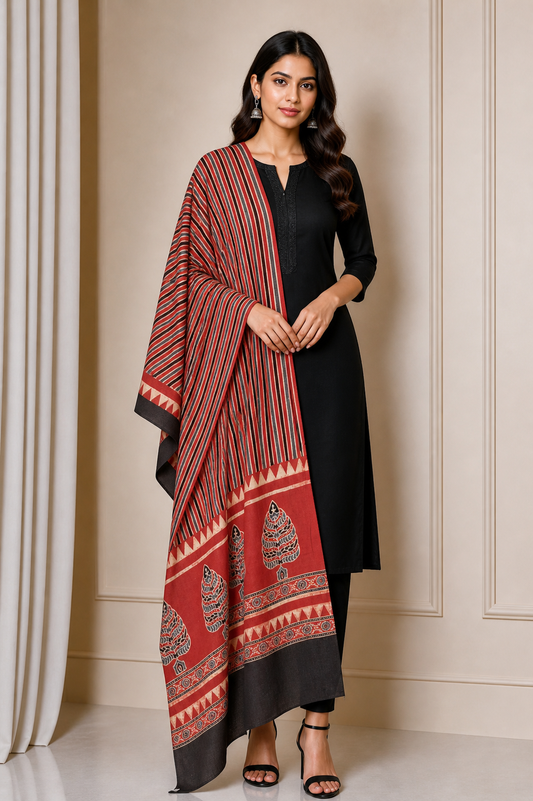 Ajrakh cotton Natural Dye Hand Block Print Dupatta  - 2.5 Mtr Length    -  SKU : AI06A03F