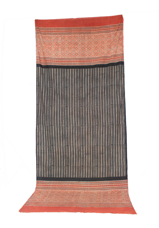 Ajrakh Mul Cotton Natural Dye Three Colour Print Hand Block Print Dupatta     -  SKU : EK16102B