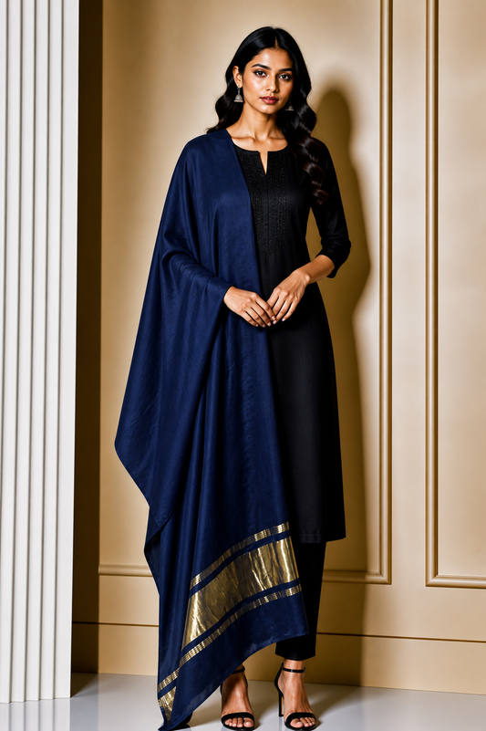 Plain Dyeing Modal Silk Dupatta   with Golden Border  - 2.5 Mtr Length    -  SKU : 0061