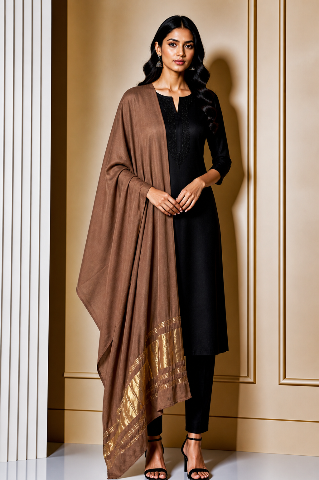 Plain Dyeing Modal Silk Dupatta   with Golden Border  - 2.5 Mtr Length    -  SKU : 0061