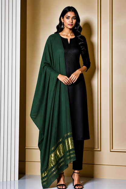 Plain Dyeing Modal Silk Dupatta   with Golden Border  - 2.5 Mtr Length    -  SKU : 0061