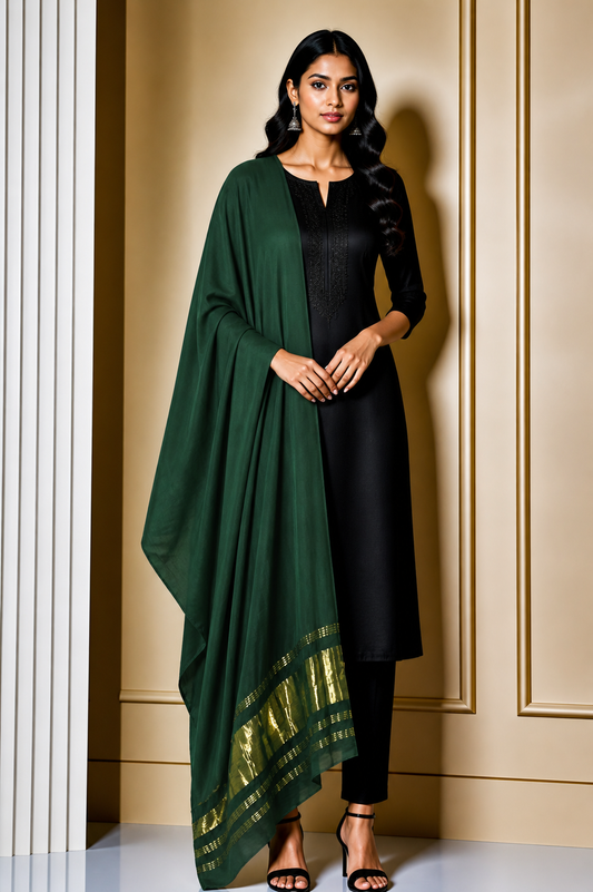 Plain Dyeing Modal Silk Dupatta   with Golden Border  - 2.5 Mtr Length    -  SKU : 0061