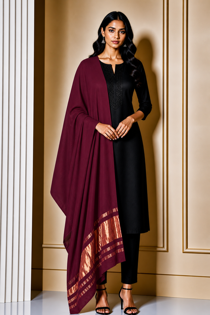 Plain Dyeing Modal Silk Dupatta   with Golden Border  - 2.5 Mtr Length    -  SKU : 0061