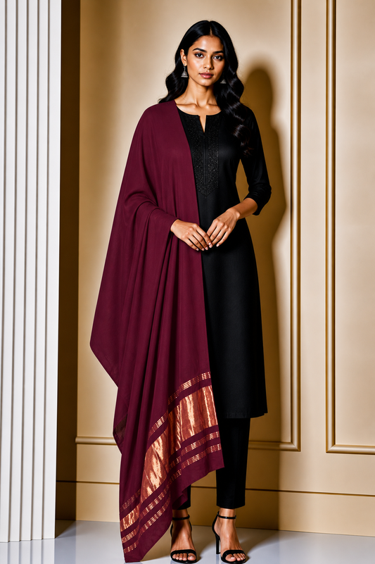 Plain Dyeing Modal Silk Dupatta   with Golden Border  - 2.5 Mtr Length    -  SKU : 0061