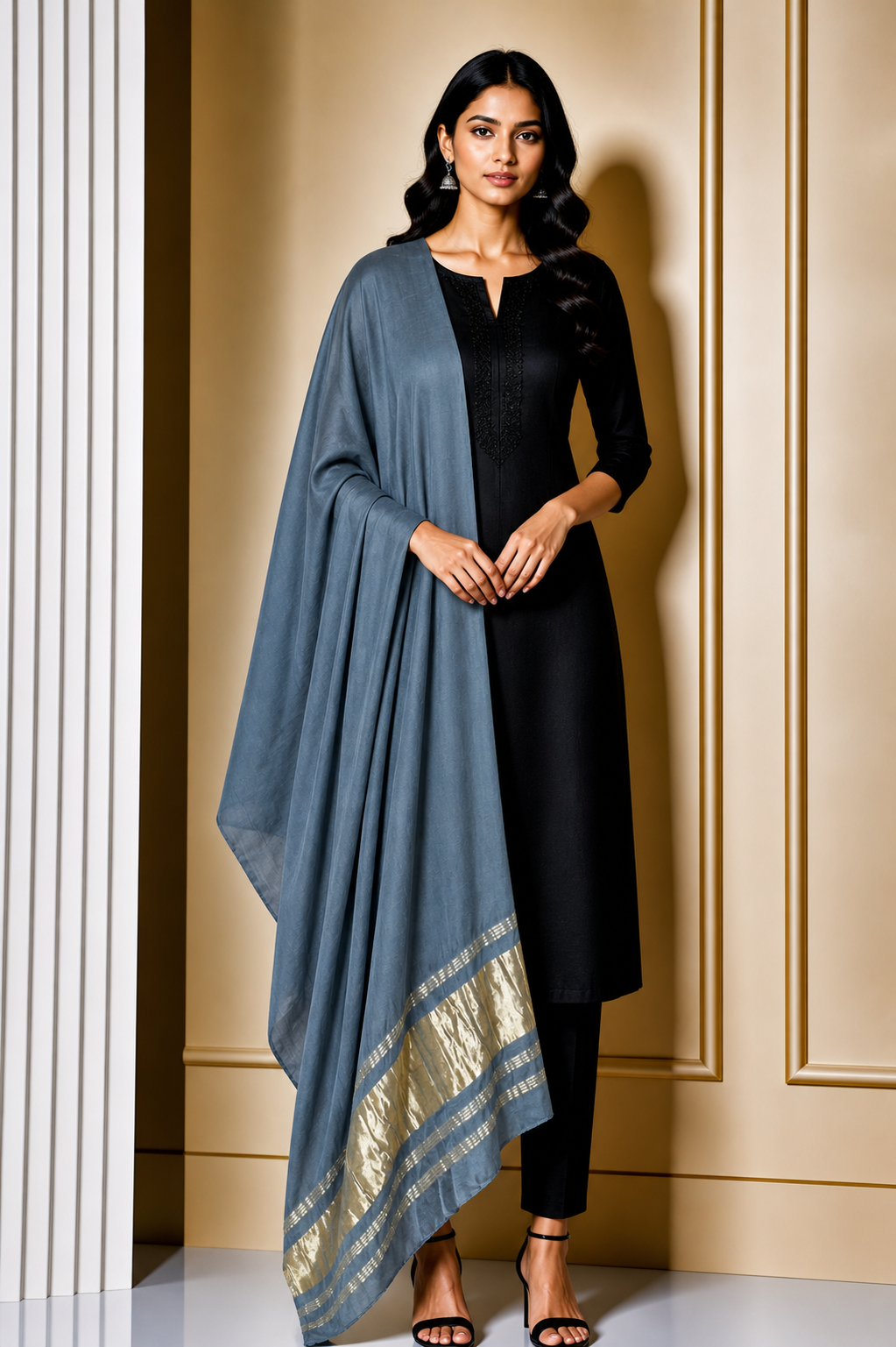 Plain Dyeing Modal Silk Dupatta   with Golden Border  - 2.5 Mtr Length    -  SKU : 0061