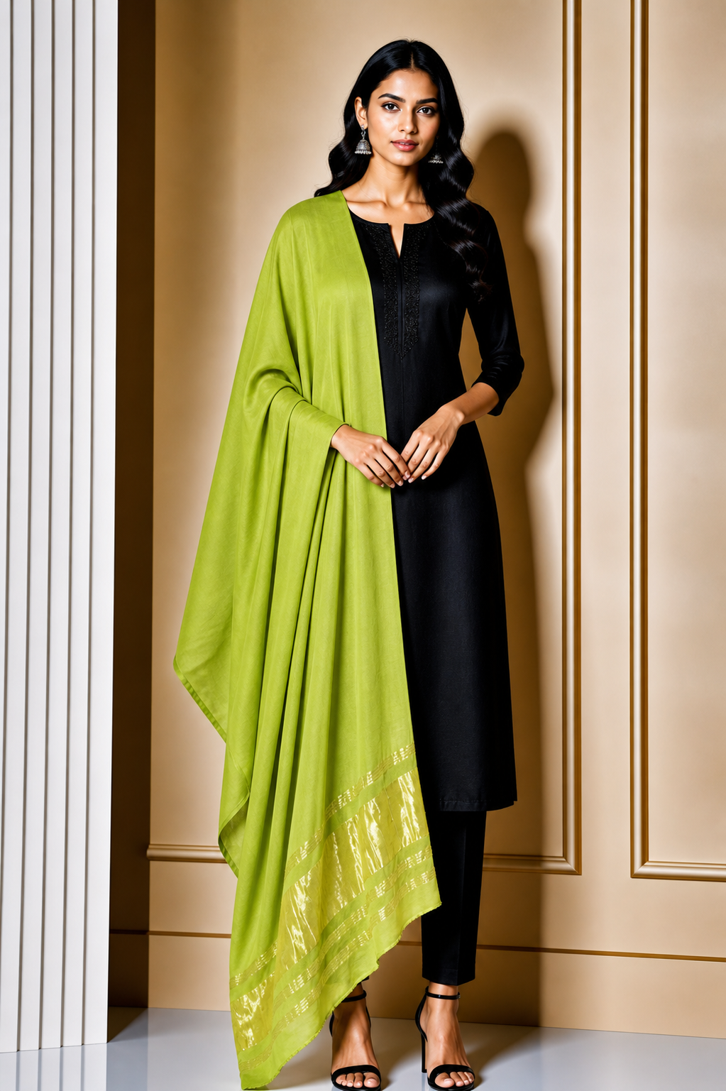 Plain Dyeing Modal Silk Dupatta   with Golden Border  - 2.5 Mtr Length    -  SKU : 0061