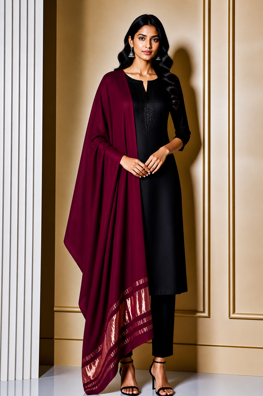 Plain Dyeing Modal Silk Dupatta   with Golden Border  - 2.5 Mtr Length    -  SKU : 0061