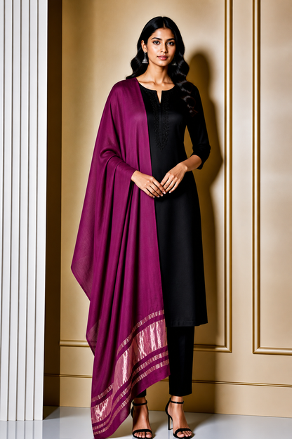 Plain Dyeing Modal Silk Dupatta   with Golden Border  - 2.5 Mtr Length    -  SKU : 0061