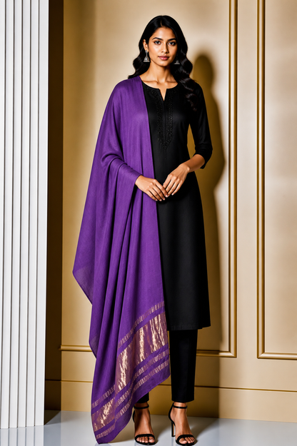 Plain Dyeing Modal Silk Dupatta   with Golden Border  - 2.5 Mtr Length    -  SKU : 0061