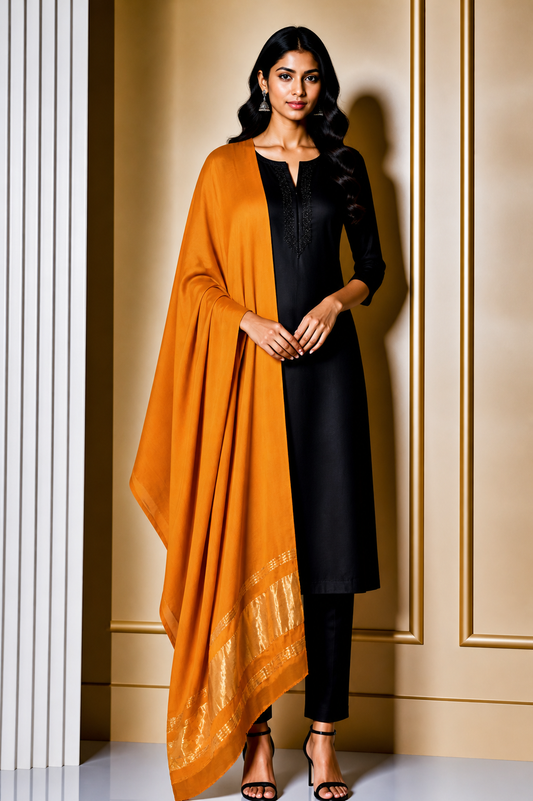 Plain Dyeing Modal Silk Dupatta   with Golden Border  - 2.5 Mtr Length    -  SKU : 0061