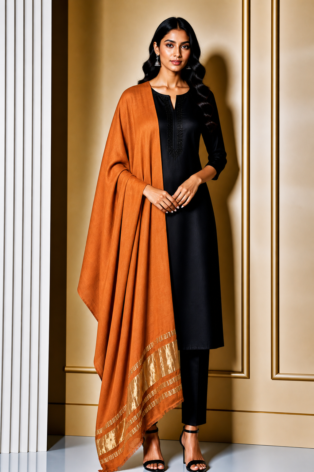 Plain Dyeing Modal Silk Dupatta   with Golden Border  - 2.5 Mtr Length    -  SKU : 0061