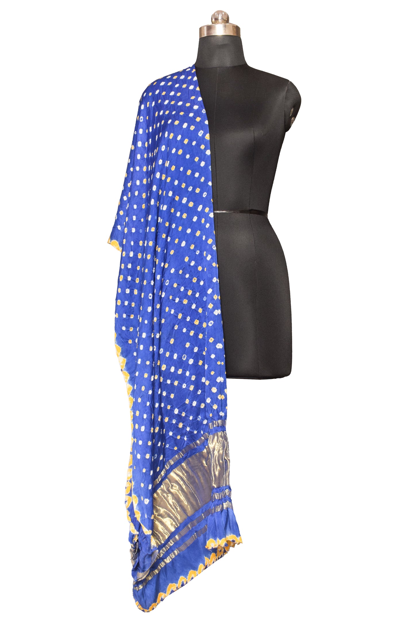 Bandhej ( Tie-Dye) Modal Silk Dupatta   with Golden Border  - 2.5 Mtr Length    -  SKU : FJ09A01A