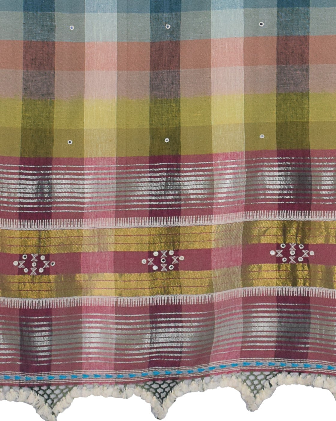 Handloom Woven Kala Cotton Patterned Weaving Fine Mirrorwork Dupatta with Tassels - 2.5 Mtr Length    -  SKU : JM27802A