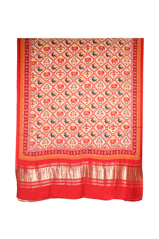 Patola Print Modal Silk Designer Dupatta  with Golden Border - 2.5 Mtr Length    -  SKU : FJ03201A