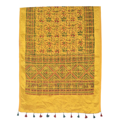 Ajrakh Dola Silk Natural Dye Jari Butta Hand Block Print Dupatta  With Full Nakshi Border & Tassels  - 2.4 Mtr Length    -  SKU : PN21101D
