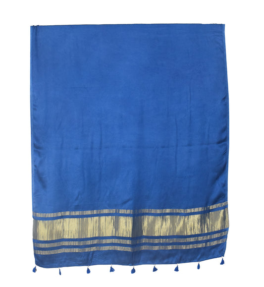 Plain Dyeing Modal Silk Dupatta with Golden Border - with Tassels - 2.5 Mtr Length - SKU : 0077-BLGL