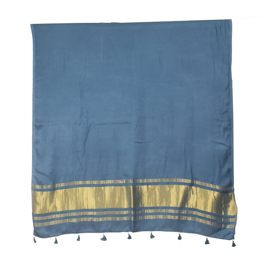 Plain Dyeing Modal Silk Dupatta with Golden Border - with Tassels - 2.5 Mtr Length - SKU : 0077-BSGL
