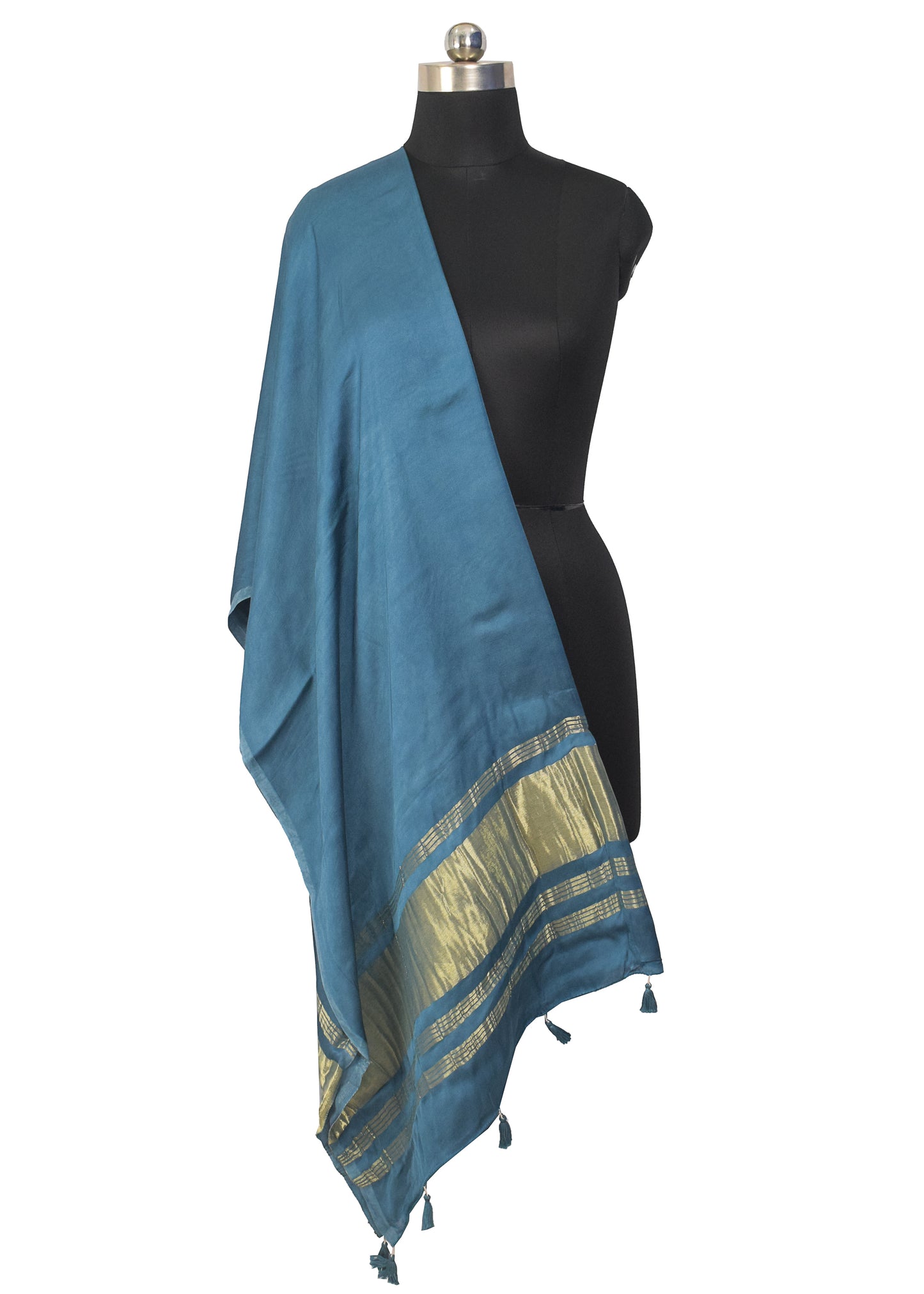 Plain Dyeing Modal Silk Dupatta with Golden Border - with Tassels - 2.5 Mtr Length    -  SKU : 0077-BSGL