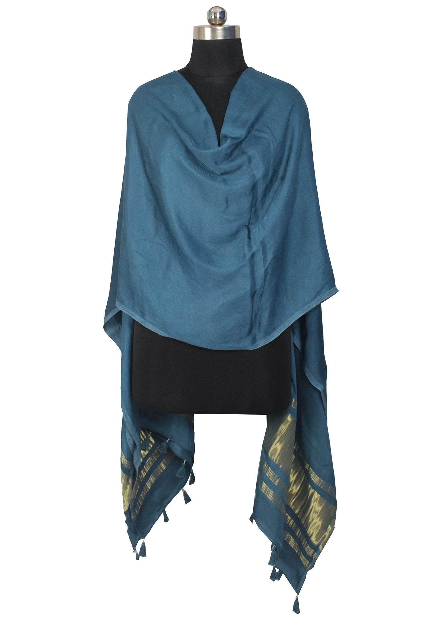 Plain Dyeing Modal Silk Dupatta with Golden Border - with Tassels - 2.5 Mtr Length    -  SKU : 0077-BSGL