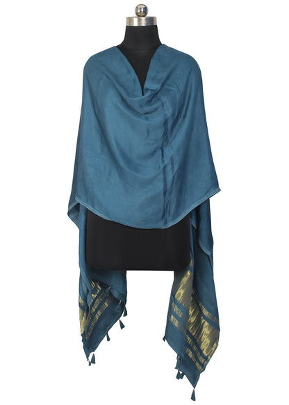 Plain Dyeing Modal Silk Dupatta with Golden Border - with Tassels - 2.5 Mtr Length    -  SKU : 0077-BSGL