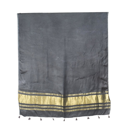 Plain Dyeing Modal Silk Dupatta with Golden Border - with Tassels - 2.5 Mtr Length - SKU : 0077-GYGL