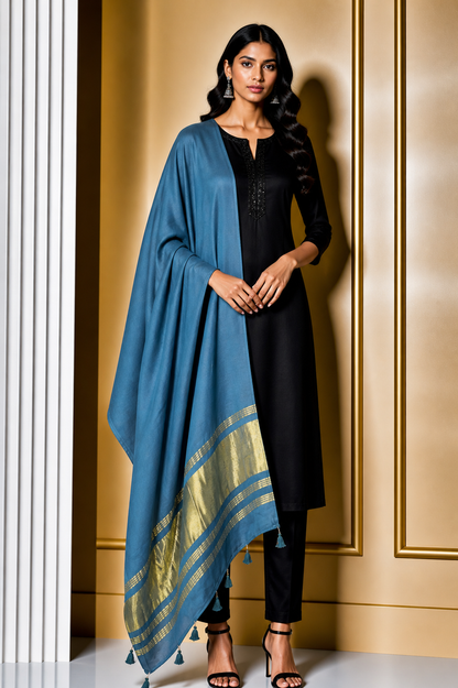 Plain Dyeing Modal Silk Dupatta with Golden Border - with Tassels - 2.5 Mtr Length    -  SKU : 0077-INGL