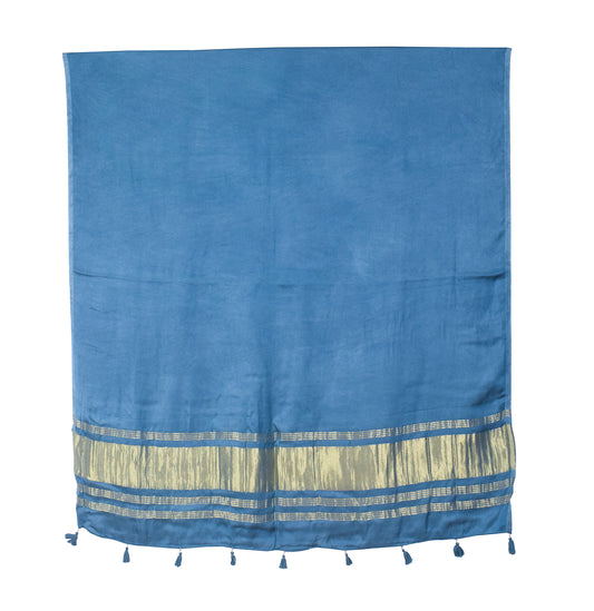 Plain Dyeing Modal Silk Dupatta with Golden Border - with Tassels - 2.5 Mtr Length - SKU : 0077-INGL