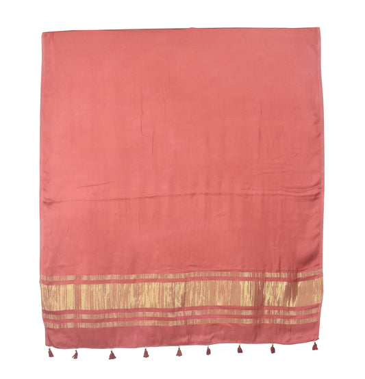 Plain Dyeing Modal Silk Dupatta with Golden Border - with Tassels - 2.5 Mtr Length - SKU : 0077-LBGL