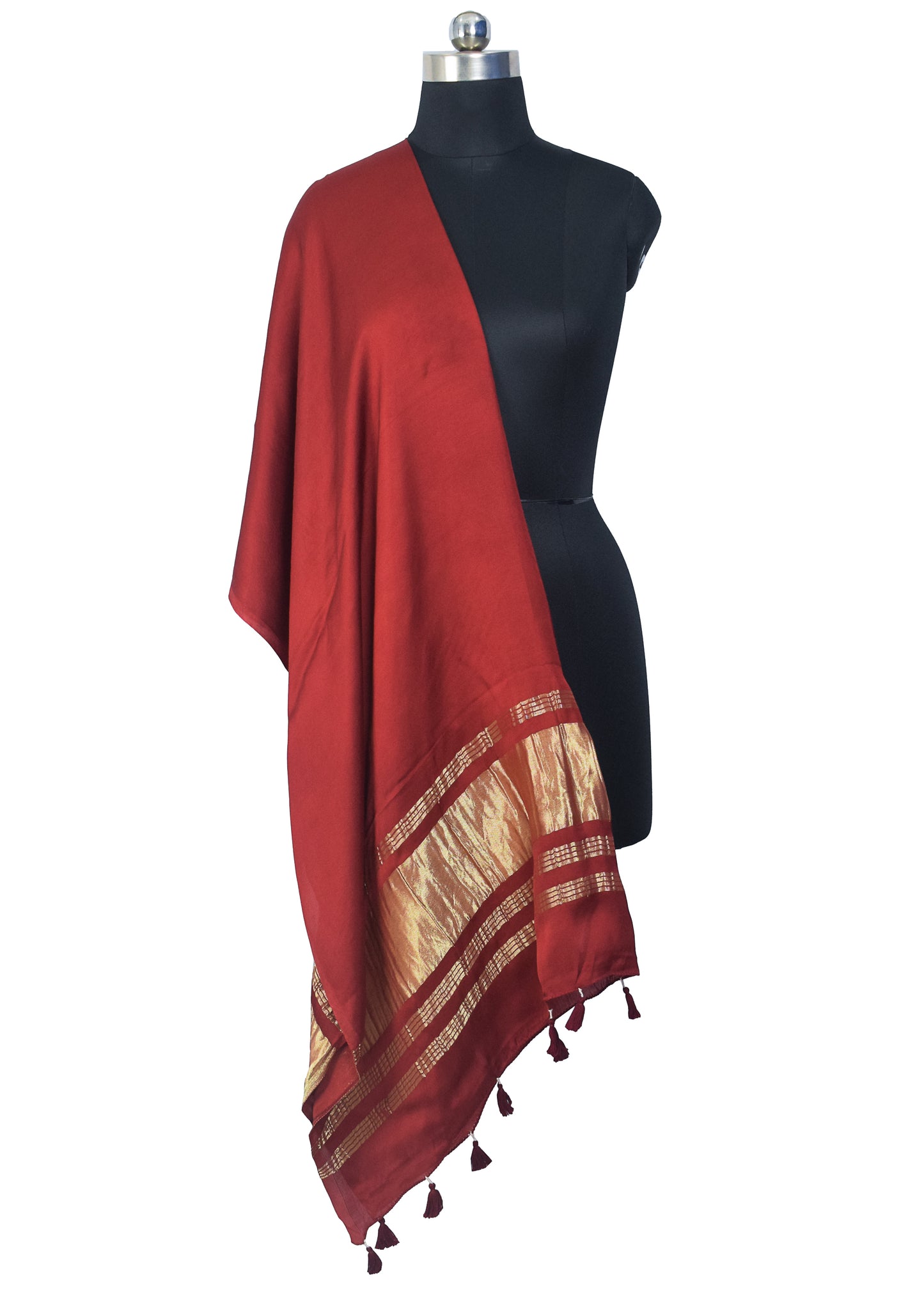 Plain Dyeing Modal Silk Dupatta with Golden Border - with Tassels - 2.5 Mtr Length    -  SKU : 0077-MRGL