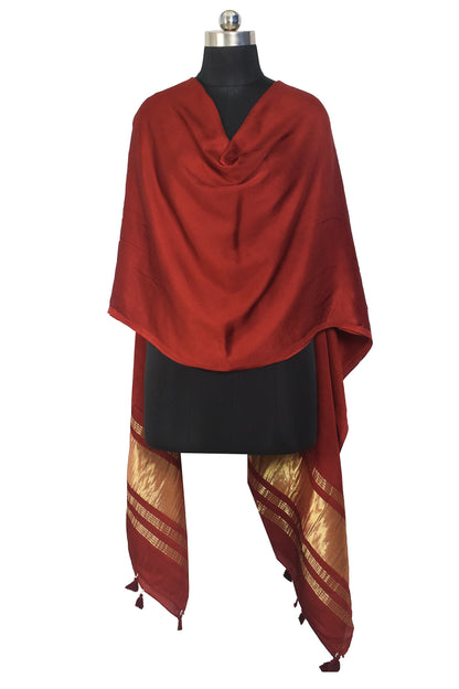 Plain Dyeing Modal Silk Dupatta with Golden Border - with Tassels - 2.5 Mtr Length    -  SKU : 0077-MRGL