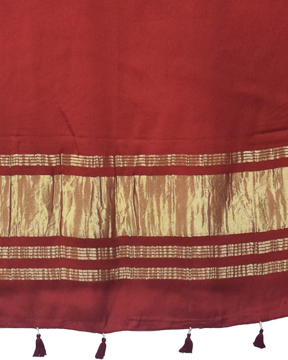 Plain Dyeing Modal Silk Dupatta with Golden Border - with Tassels - 2.5 Mtr Length    -  SKU : 0077-MRGL