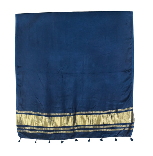 Plain Dyeing Modal Silk Dupatta with Golden Border - with Tassels - 2.5 Mtr Length - SKU : 0077-NBGL