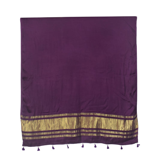 Plain Dyeing Modal Silk Dupatta with Golden Border - with Tassels - 2.5 Mtr Length - SKU : 0077-PUGL
